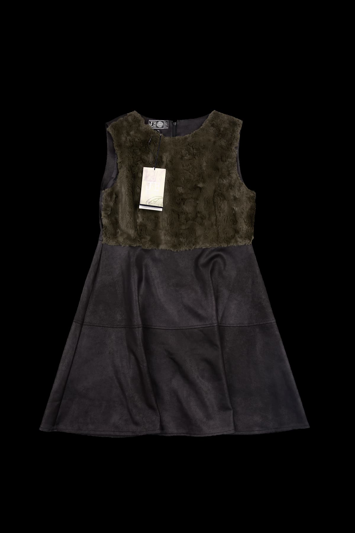 [새상품] 배색 퍼 레더 원피스