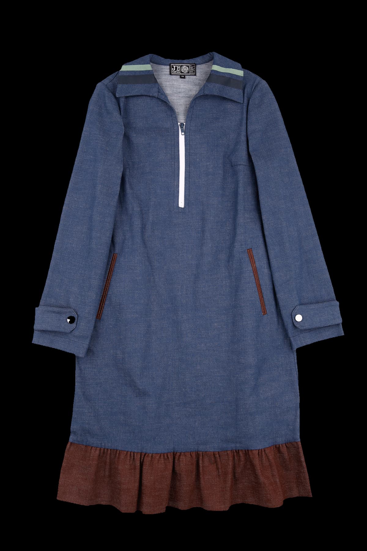 [새상품] 배색 프릴 데님 카라 원피스