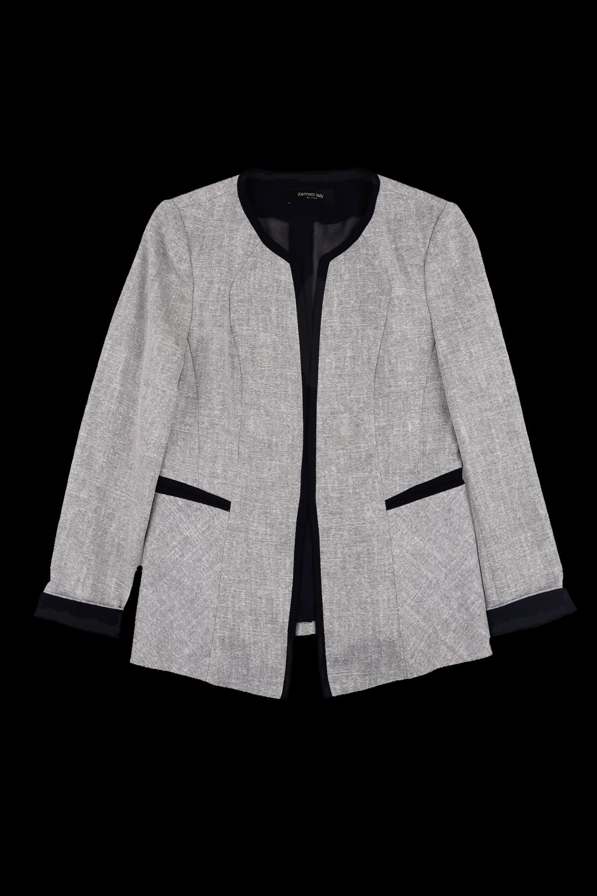 배색 노카라 라운드넥 재킷