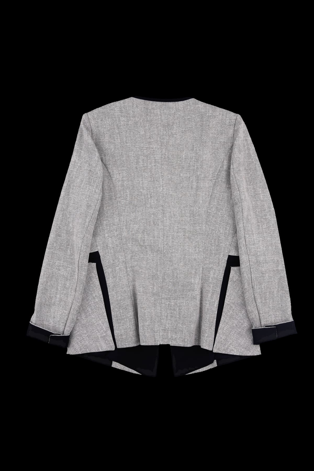 배색 노카라 라운드넥 재킷