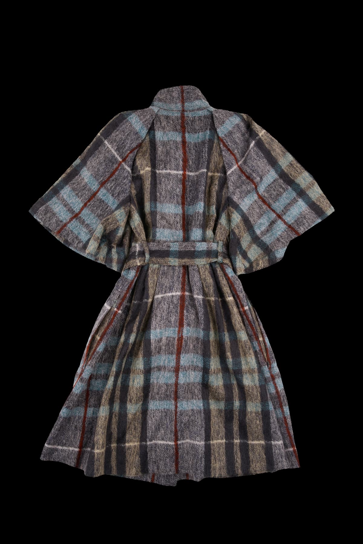 더블 버튼 벨티드 체크 코트