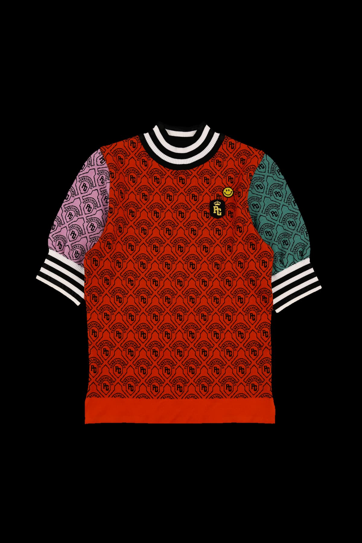 배색 로고 프린트 니트 반팔 