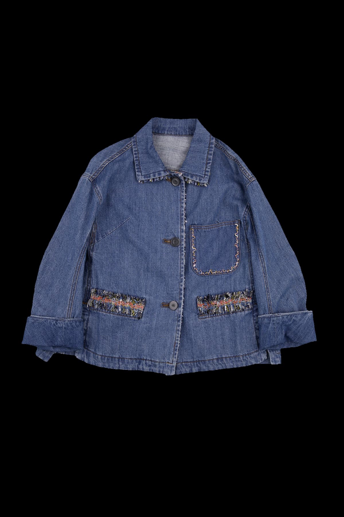 트위드 포인트 데님 재킷 