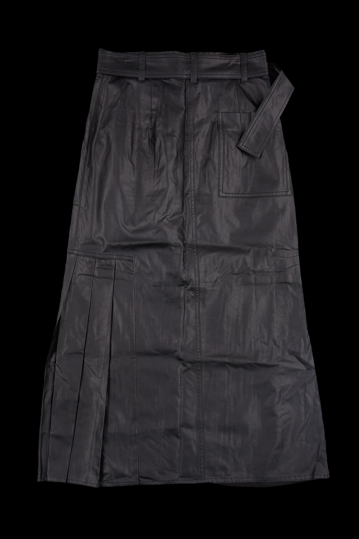 레더 벨티드 롱 스커트