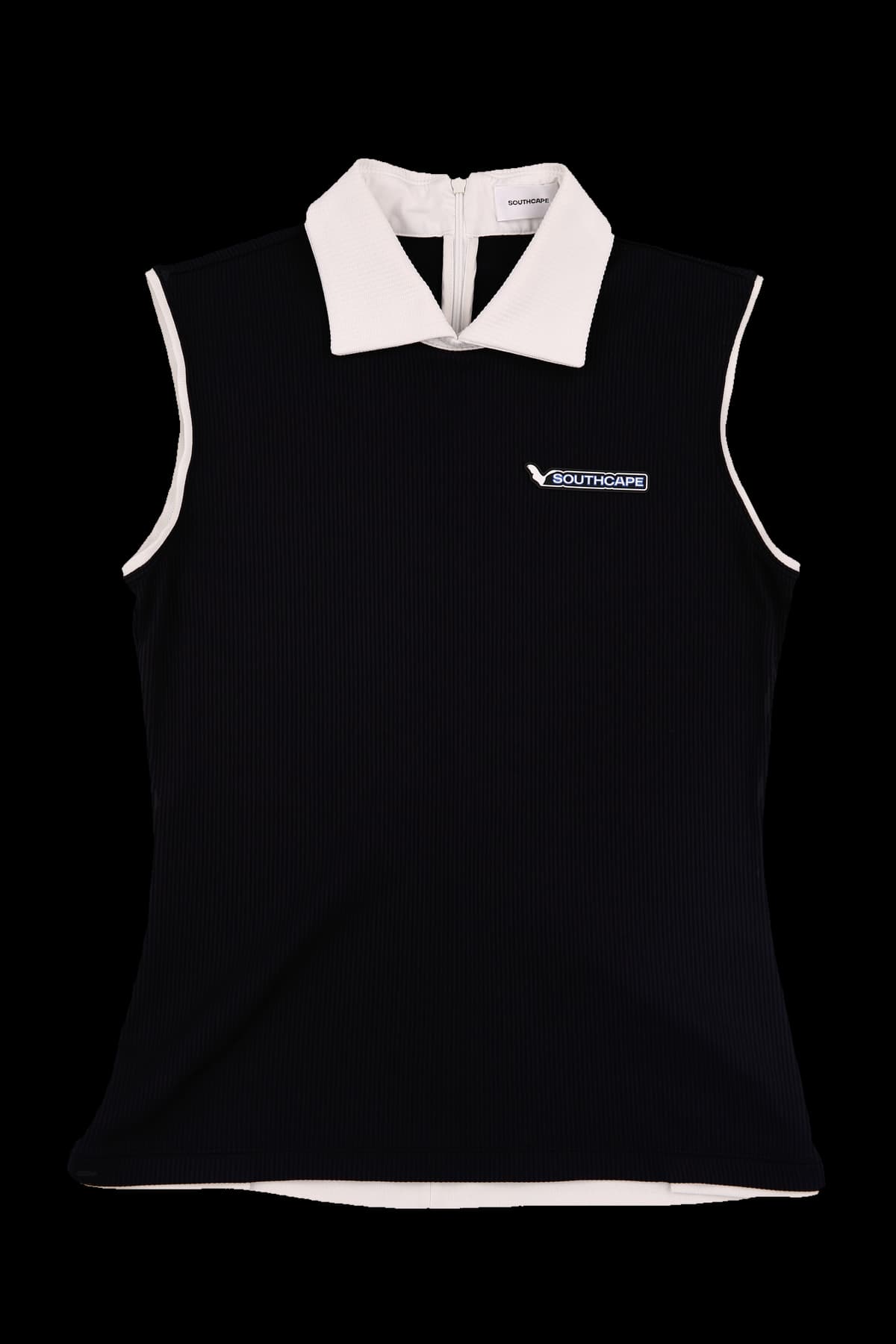 배색 골지 민소매 카라 티셔츠