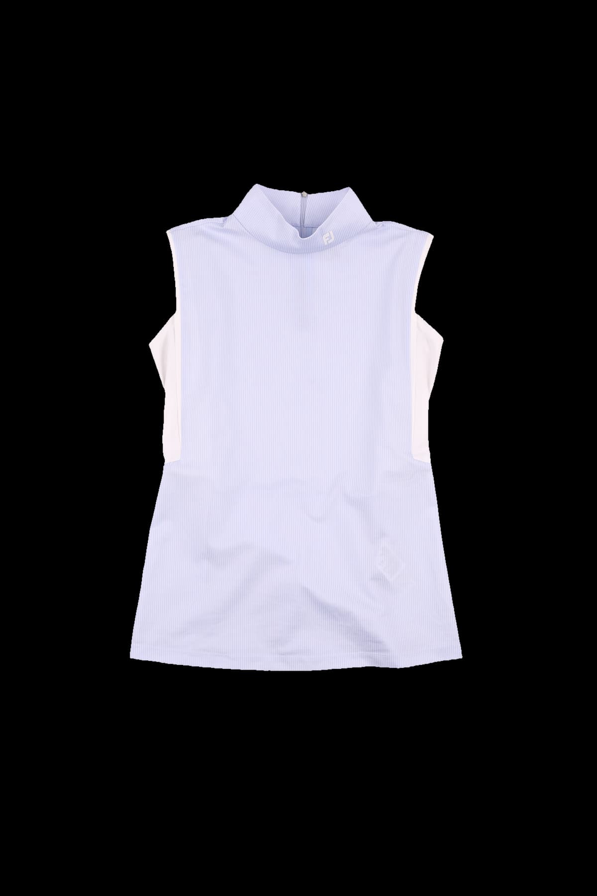 스트라이프 하프넥 슬리브리스 티셔츠