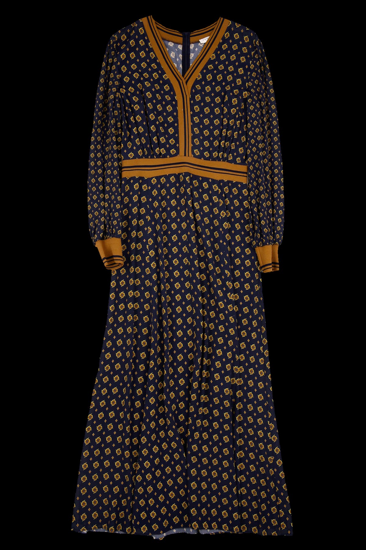 패턴 긴팔 롱 원피스 