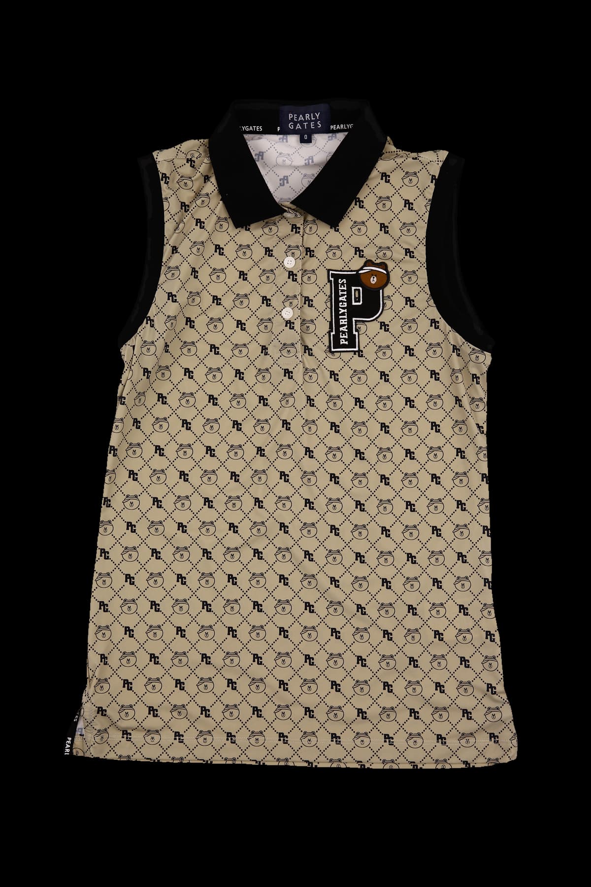 라인 로고 패턴 카라 슬리브리스 티셔츠