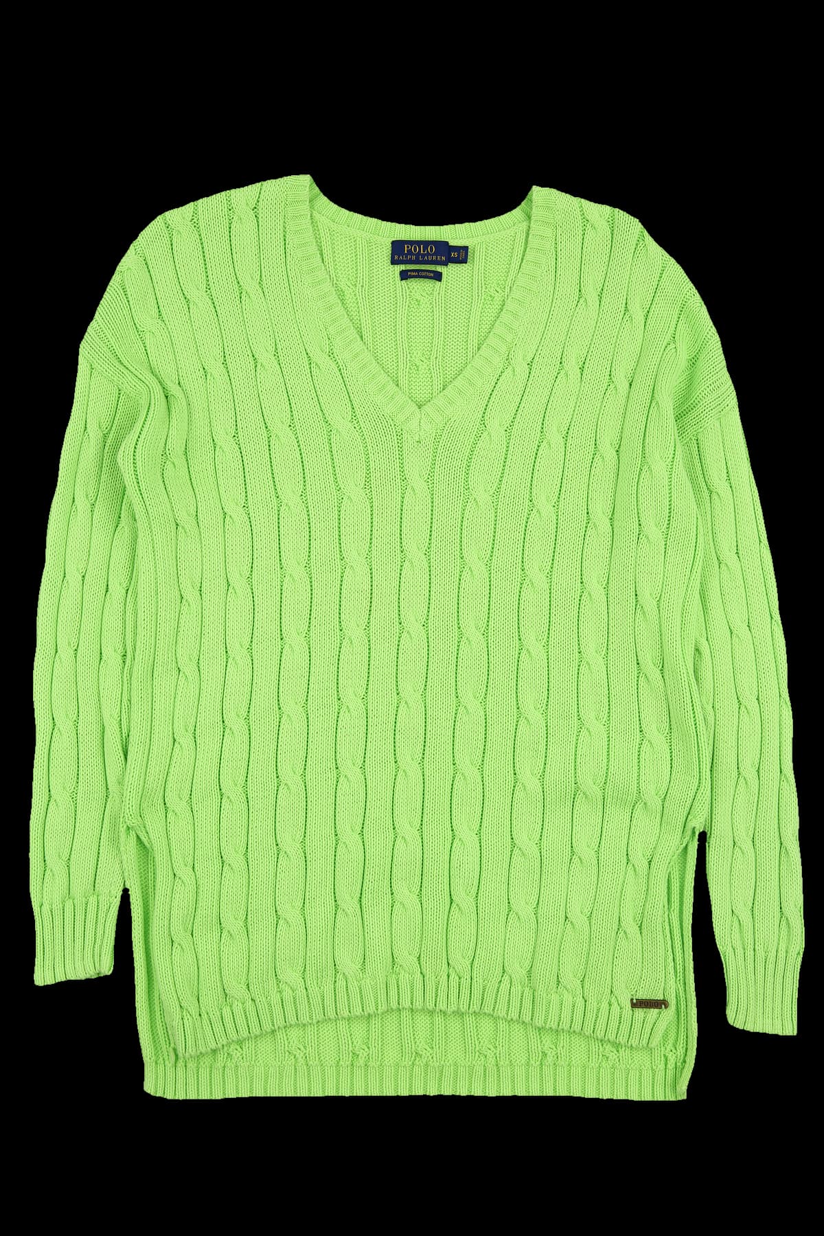 네온 그린 브이넥 긴팔 니트 