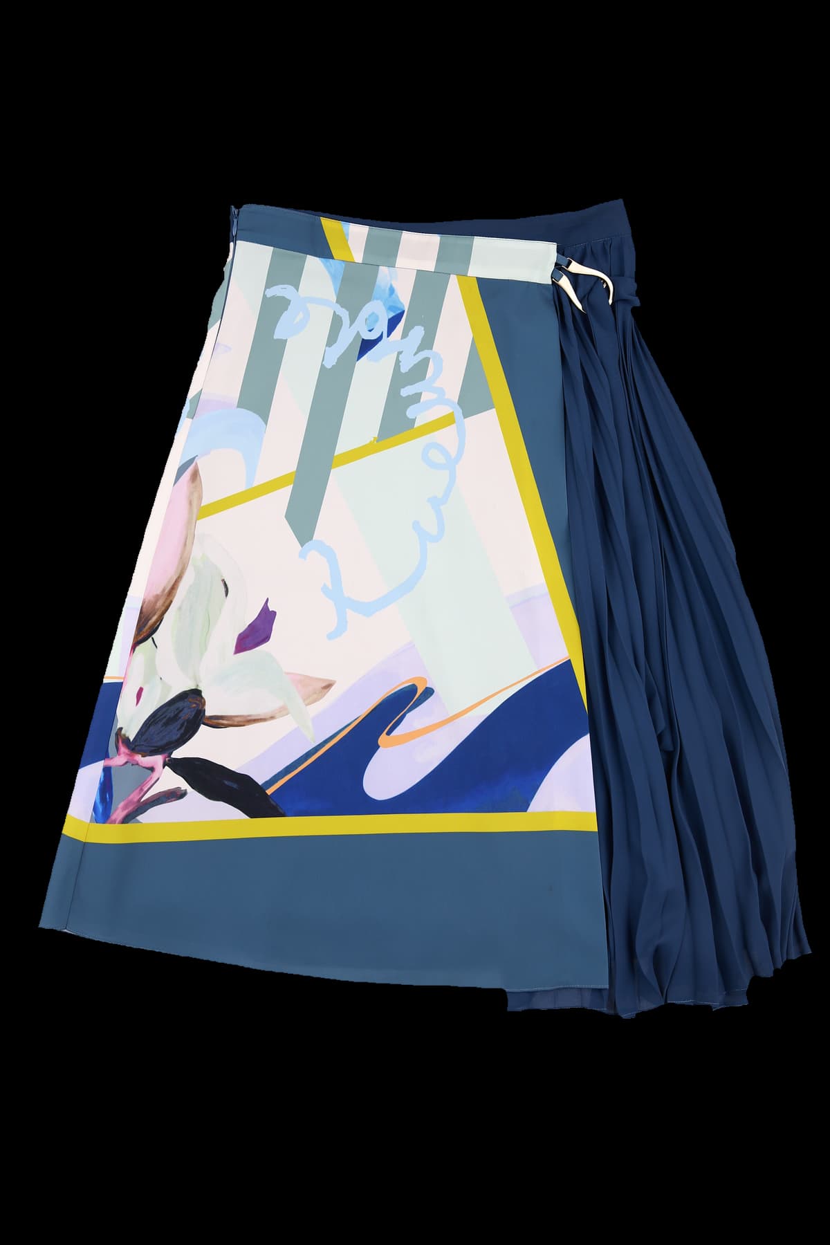 플리츠 배색 프린트 스커트 