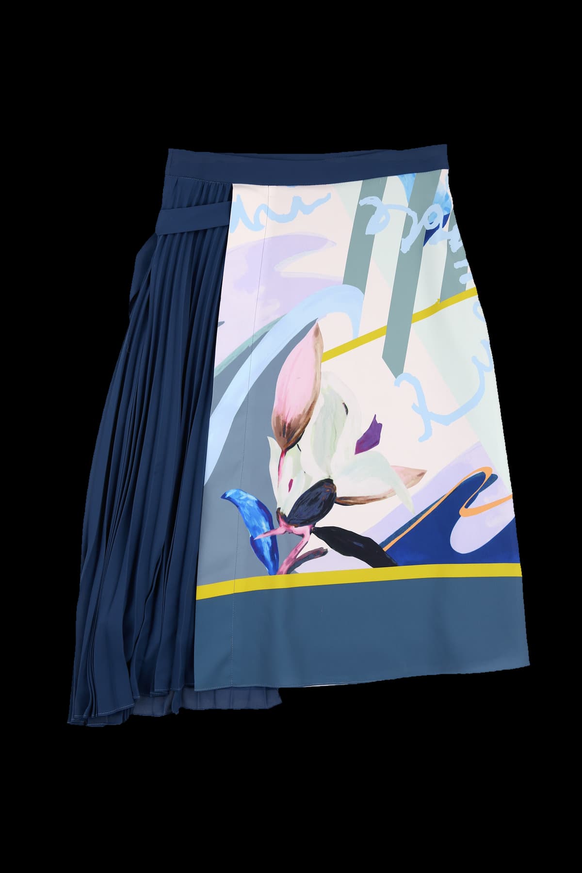 플리츠 배색 프린트 스커트 