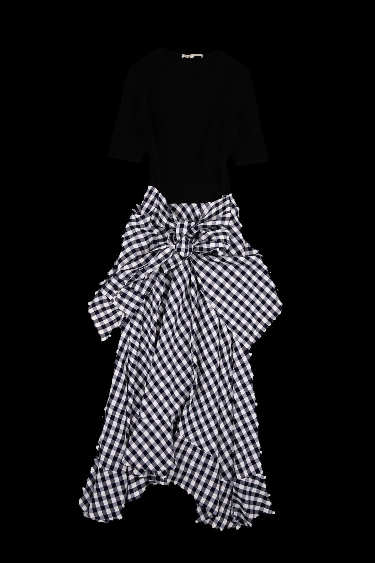 스캘럽 헴 체크 원피스