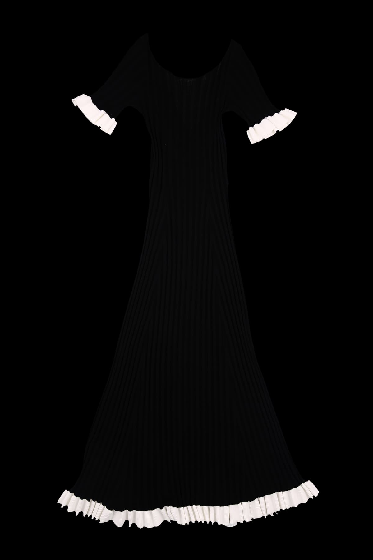 배색 플레어 니트 원피스