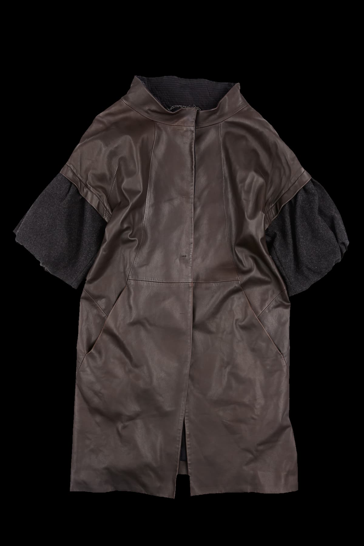 울 슬리브 레더 자켓