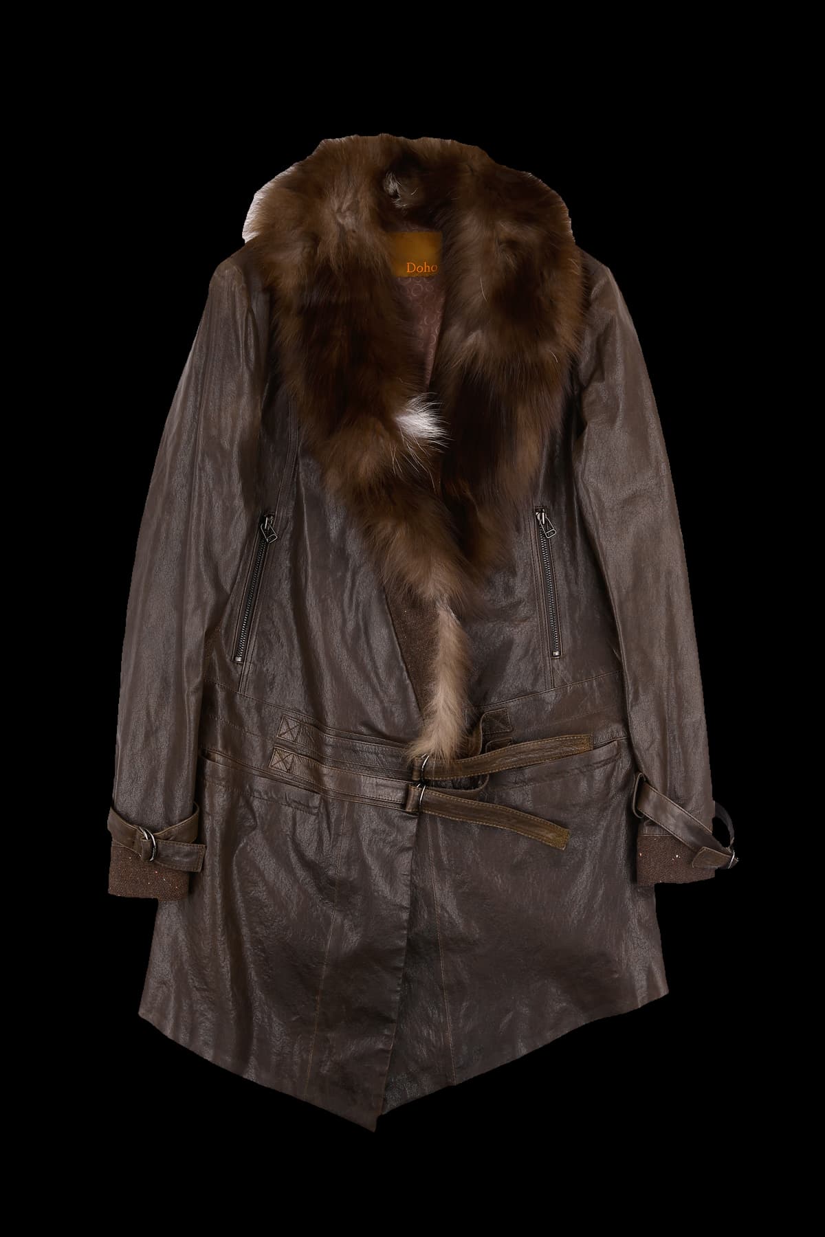 폭스 퍼 레더 롱 자켓