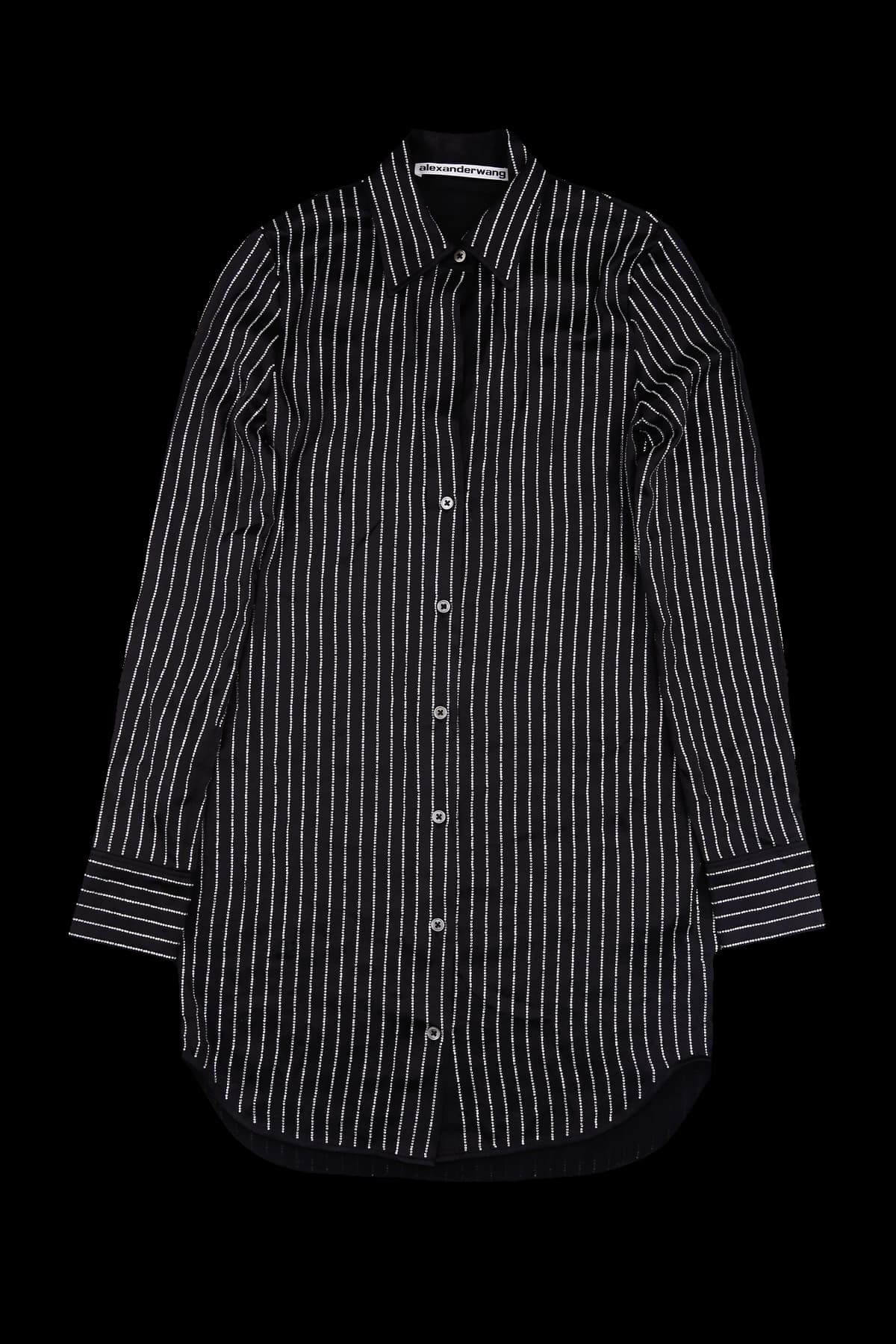 비즈 스트라이프 실크 셔