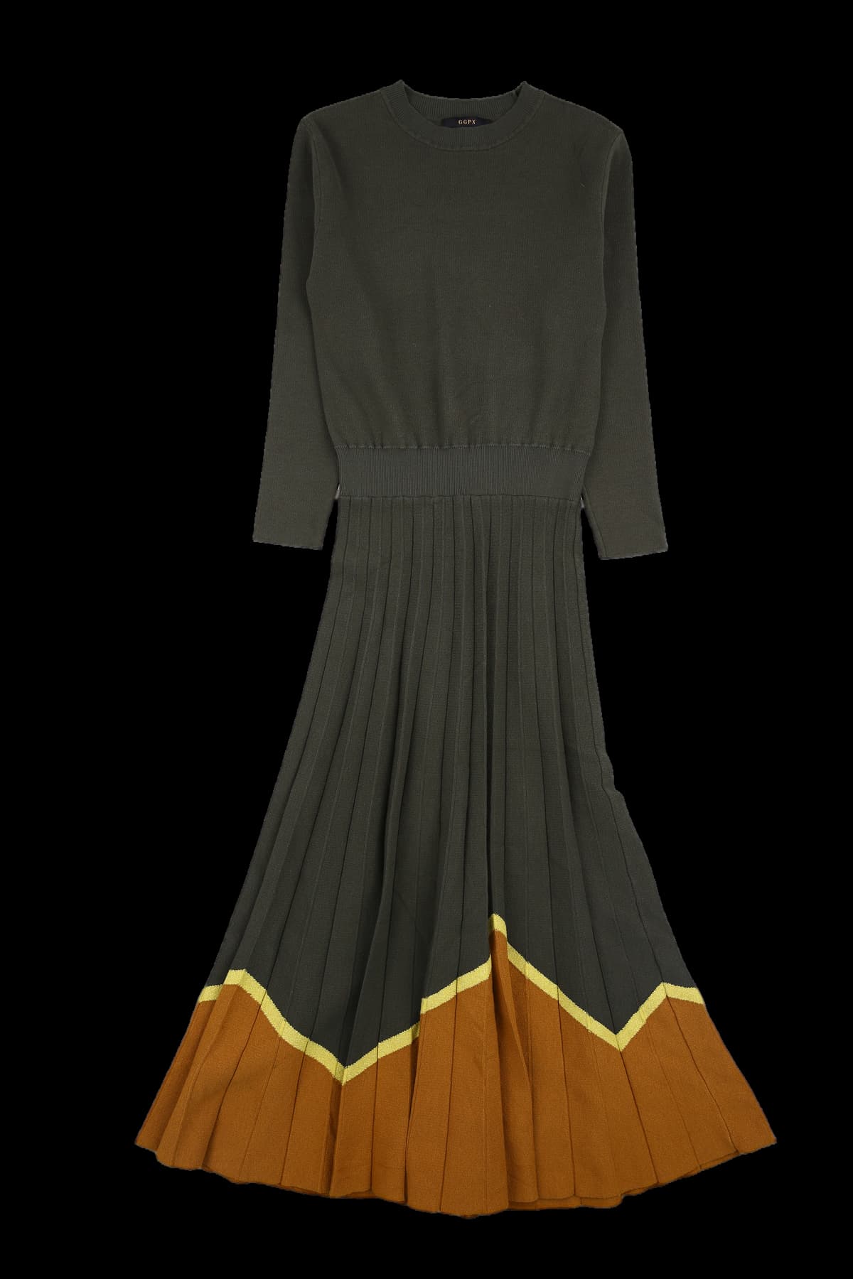 배색 니트 플리츠 원피스