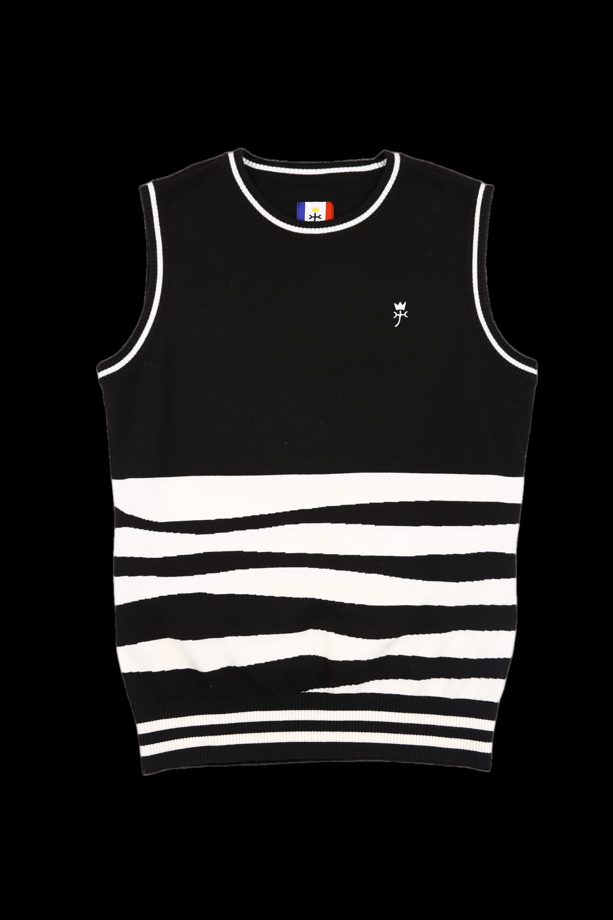 배색 민소매 니트