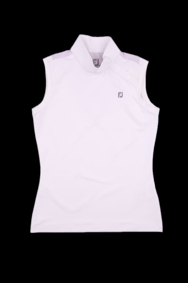 하이넥 단추 민소매티셔츠