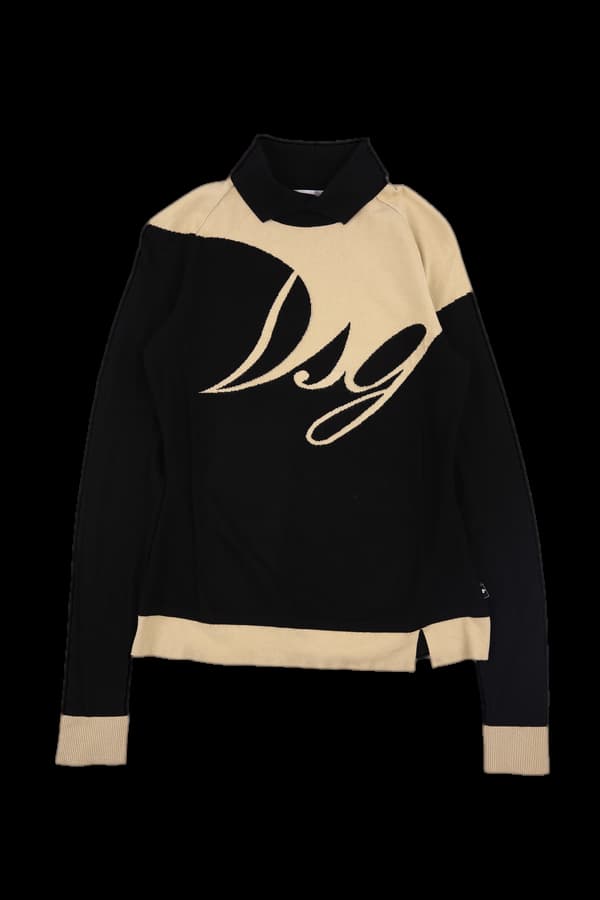 배색 하이넥 긴팔니트