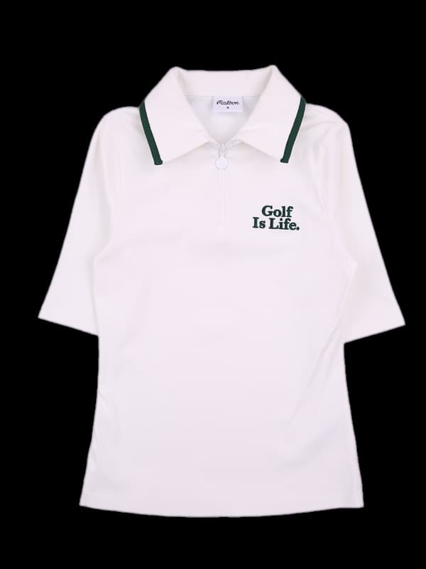 배색 칼라 하프집업 반팔