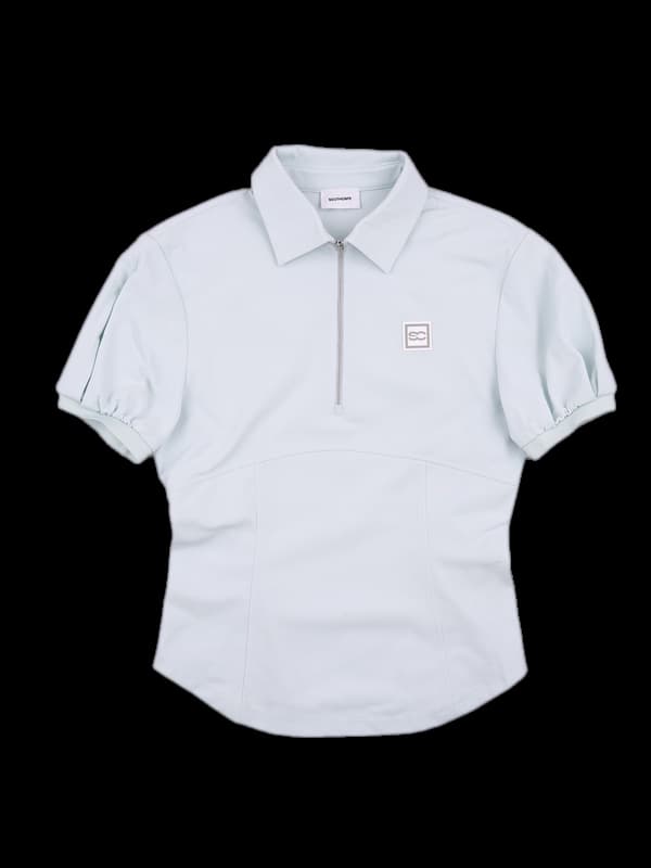 카라 퍼프 반팔 하프 집업