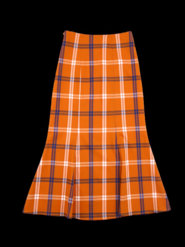 체크 슬림 롱 스커트