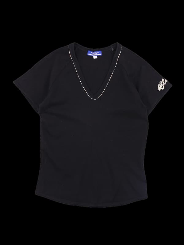 패턴 브이넥 반팔