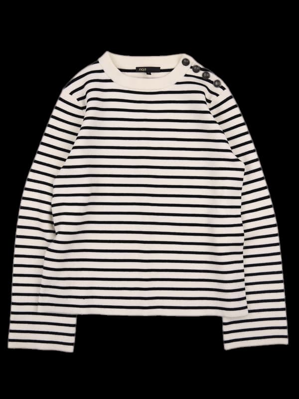 단추 스트라이프 긴팔 니트