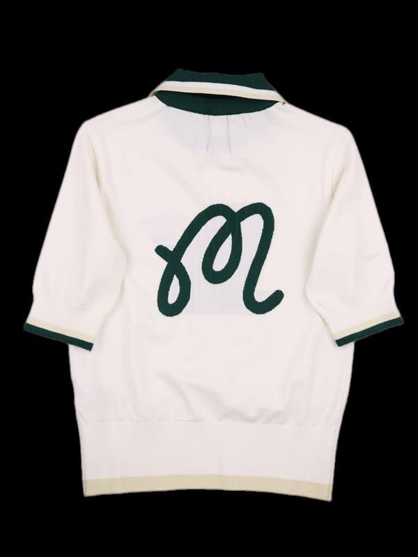 배색 빅 로고 반팔 니트