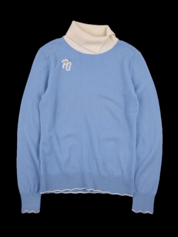 배색 폴라 긴팔 니트