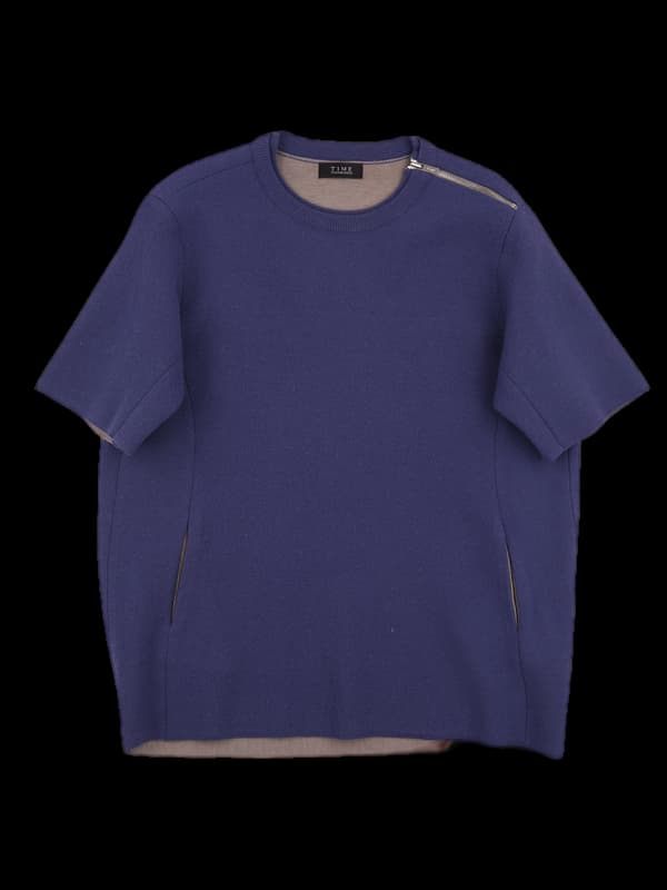 울 반집업 반팔 니트