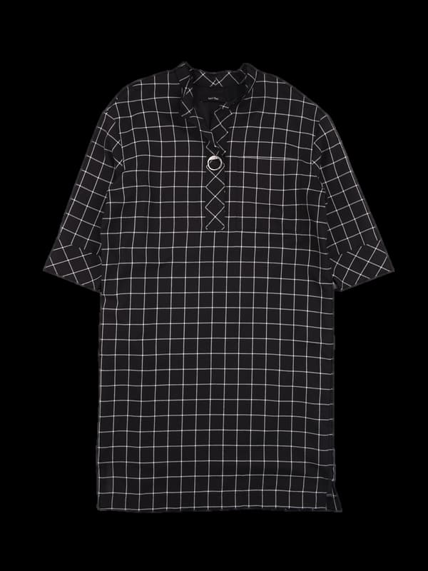 포켓 체크 트임 원피스