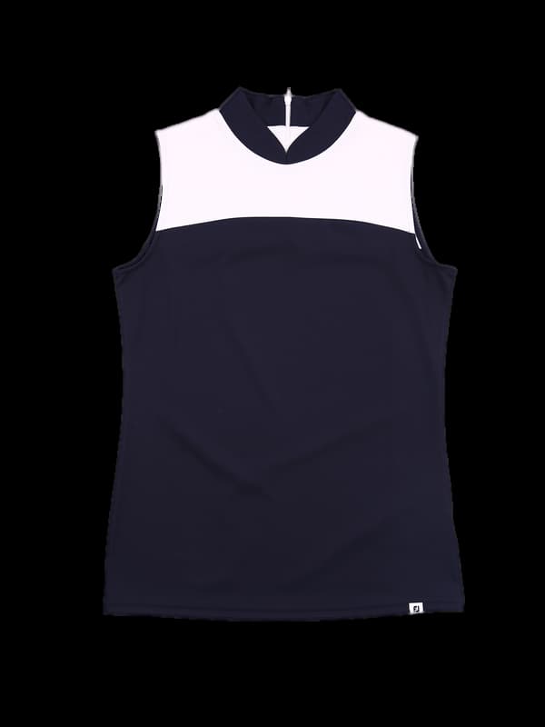 배색 민소매 카라티