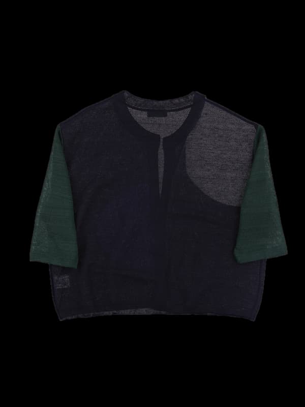 배색칼라 반팔가디건