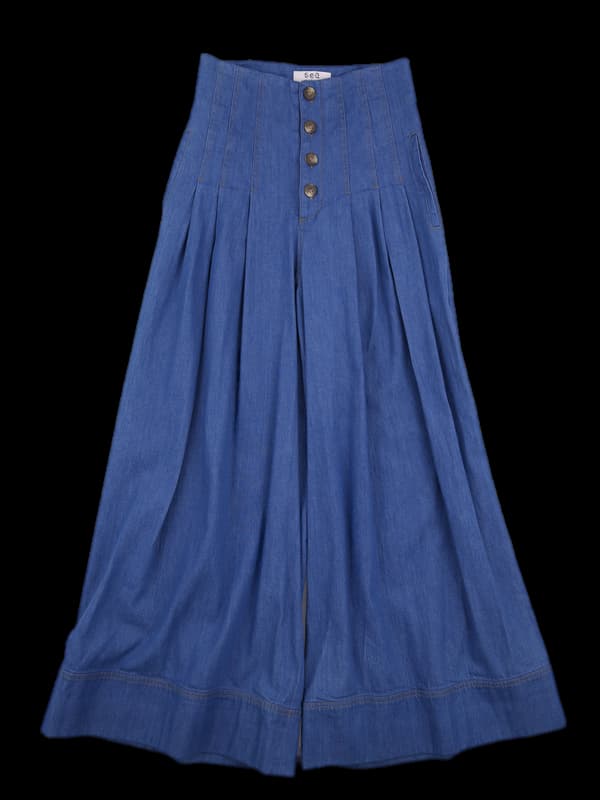 데님 단추 롱 팬츠