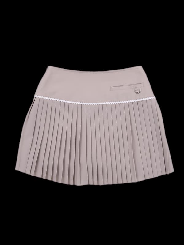 로고 레이스 플리츠 스커트