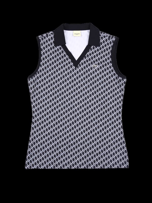 로고 패턴 카라 민소매 