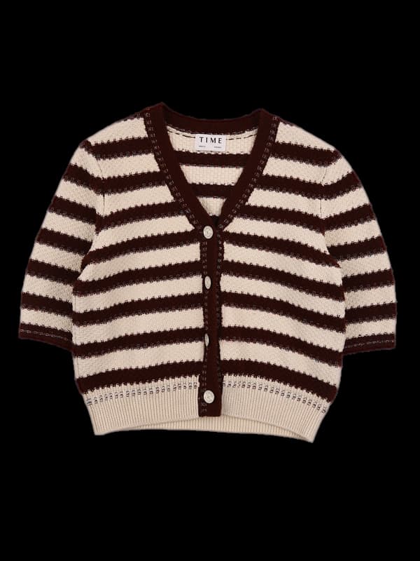 코튼 스트라이프 반팔 가디건 