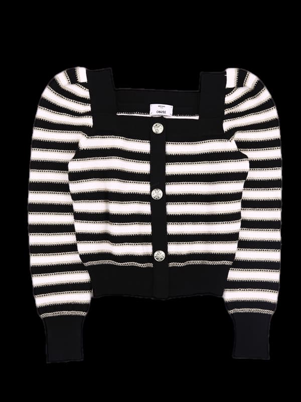 글로우 스트라이프 단추 가디건 