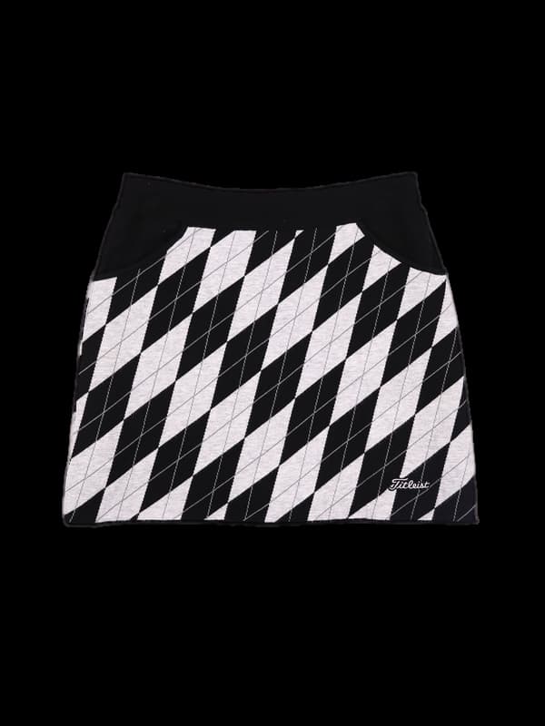 로고 아가일 니트 스커트 