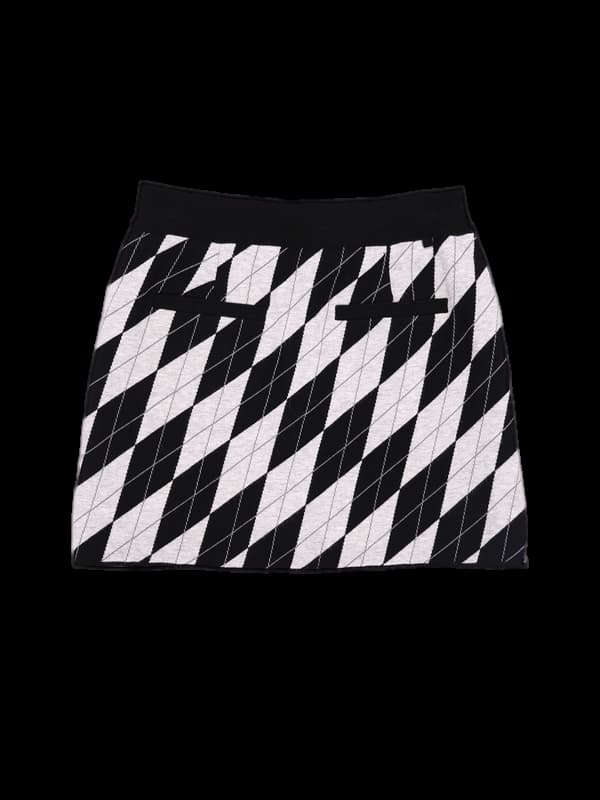 로고 아가일 니트 스커트 