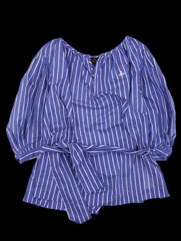 스트라이프 랩 블라우스