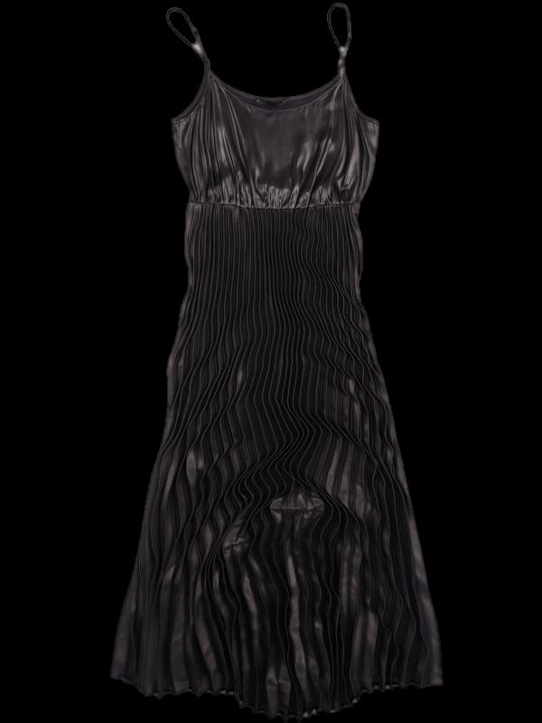 실크 플리츠 롱 원피스