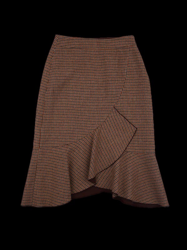 체크 사선 미디 스커트 
