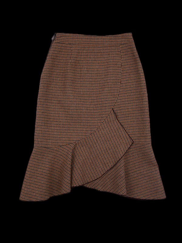 체크 사선 미디 스커트 