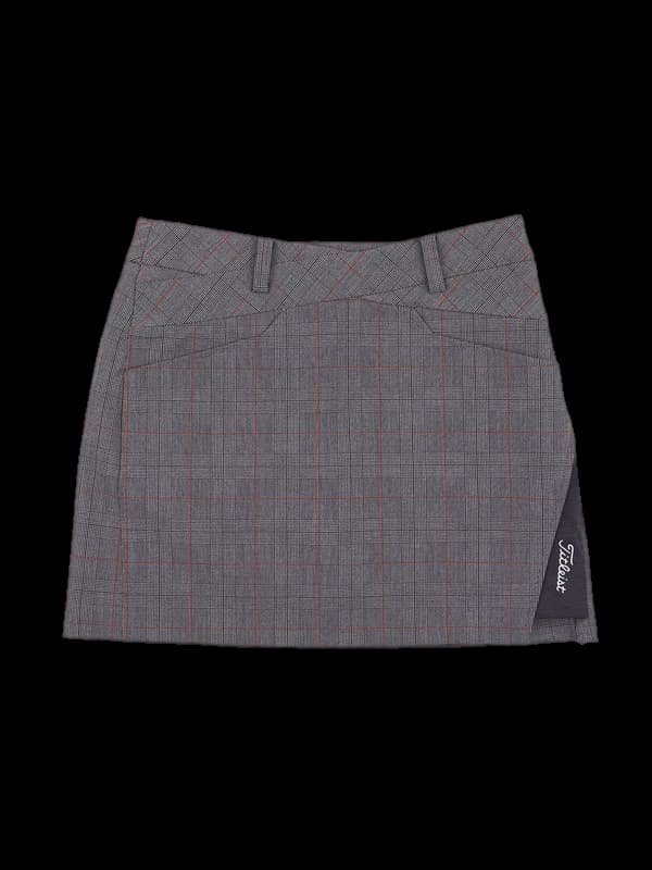체크 사이드 로고 스커트 