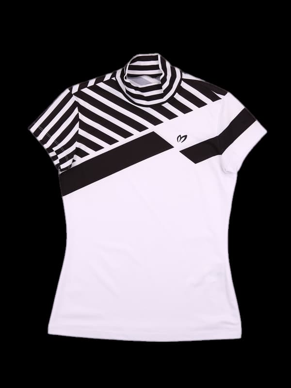 스트라이프 하이넥 반팔 