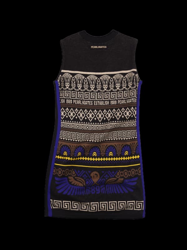 패턴 니트 민소매 원피스 