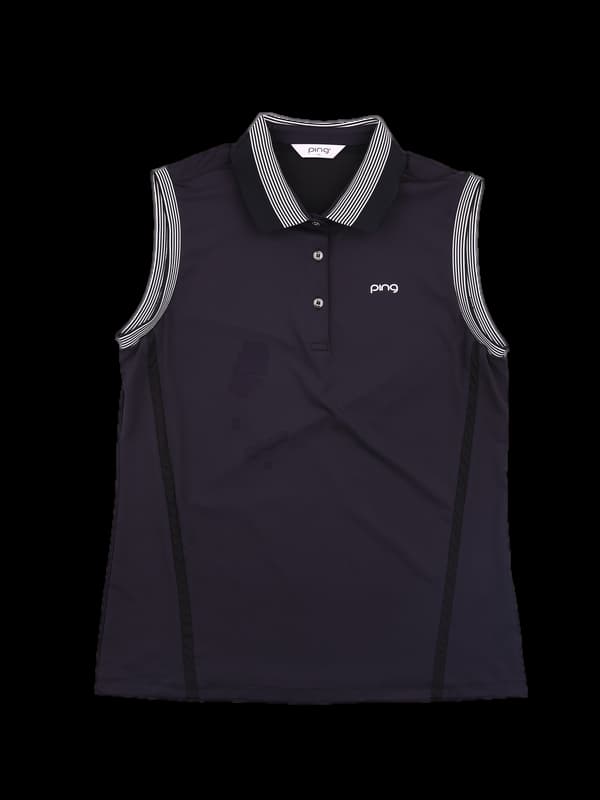 스트라이프 포인트 카라 민소매 